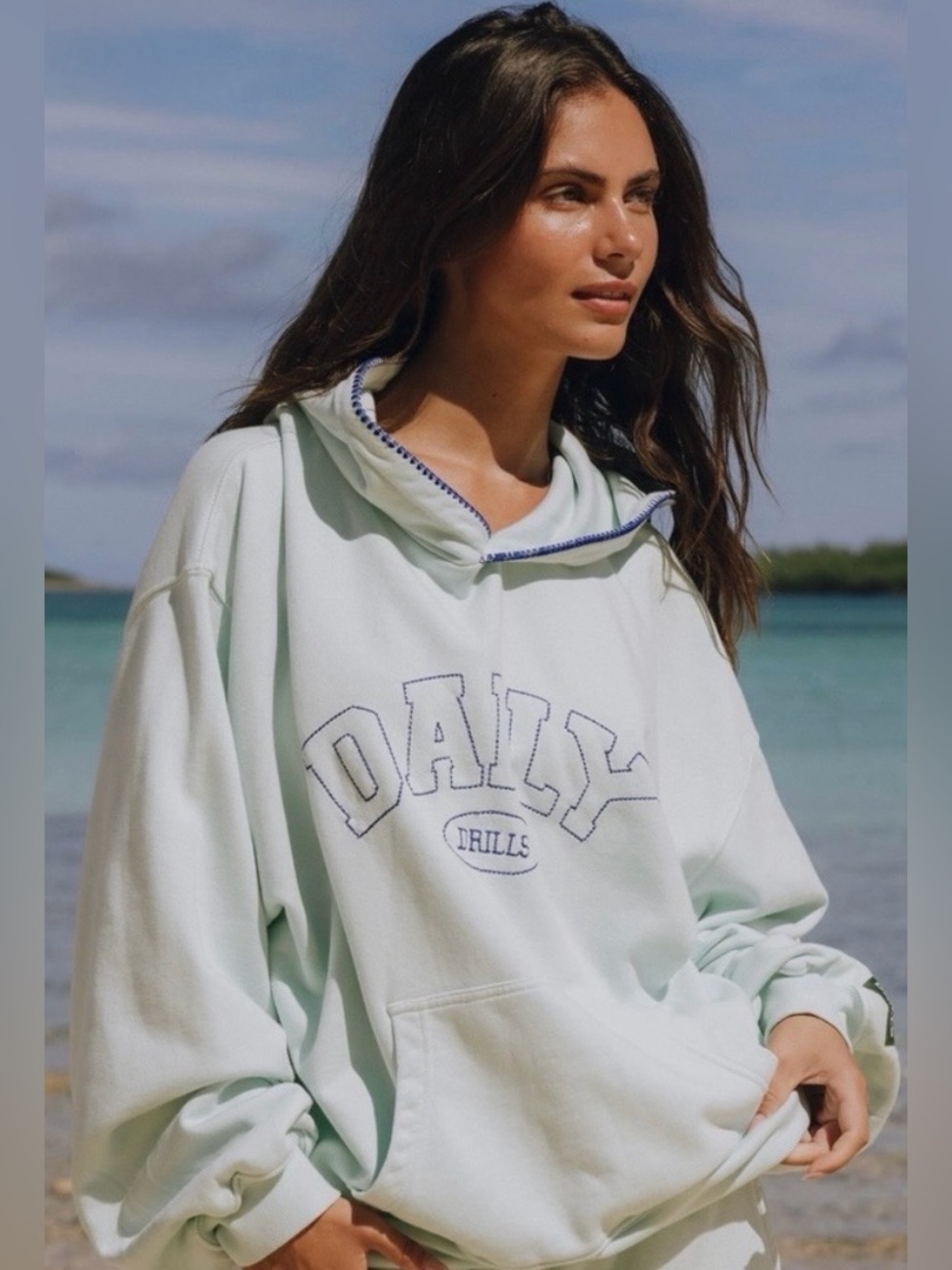 Daily Drills Light Mint Cowl Neck Hoodie Sweater XS/S